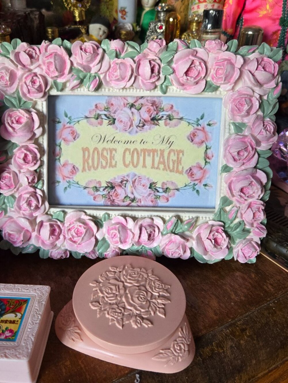 Romantic Cottagecore Pink Roses Picture Frame Fairycore Victorian Style